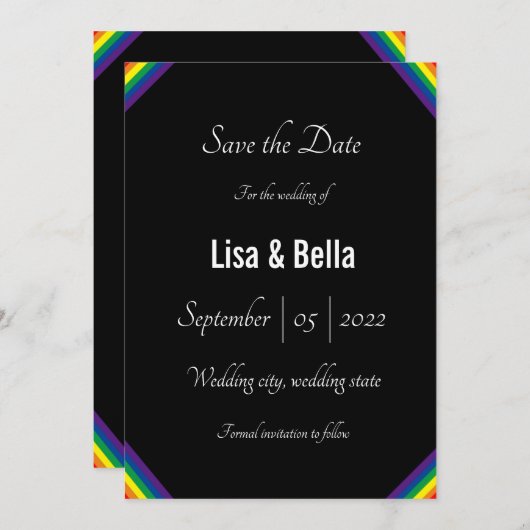 Save The Date Mariage LGBT Arc-en-ciel Classé Enregistrer la dat (Devant / Derrière)
