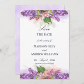 Save The Date Mariage Lilacs couleur violet et rose (Devant / Derrière)