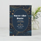 Save The Date Mariage Lune Croissante Céleste Or (Debout devant)