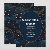 Save The Date Mariage Lune Croissante Céleste Or (Devant / Derrière)