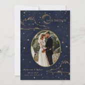 Save The Date Mariage Lune Dorée Nuages Célestes Mystiques (Devant)