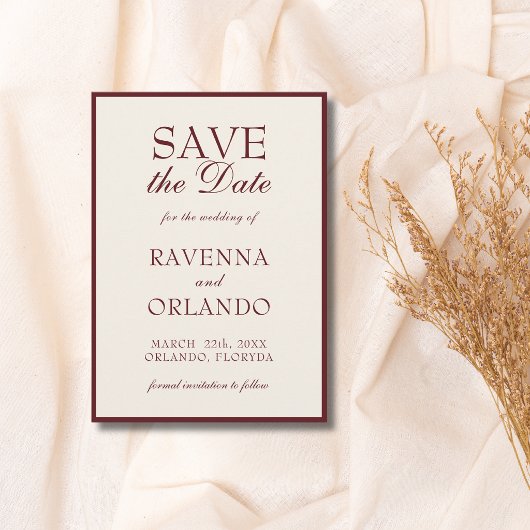 Save The Date Mariage Luxe Classique Crème Bourgogne