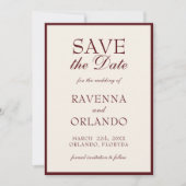 Save The Date Mariage Luxe Classique Crème Bourgogne (Devant)