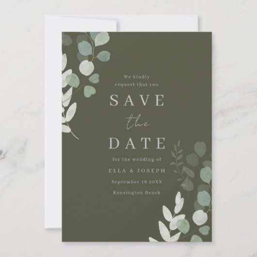 Save The Date Mariage Luxe : Divine Olive Greenery Mariage (Devant)