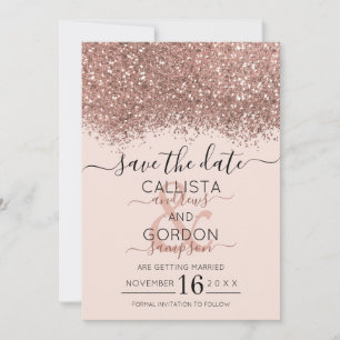 Save The Date Mariage Luxe Paillettes Rose Or Rose Confettis