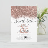 Save The Date Mariage Luxe Rose Gold Blanc Paillettes Confettis (Debout devant)