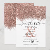 Save The Date Mariage Luxe Rose Gold Blanc Paillettes Confettis (Devant / Derrière)