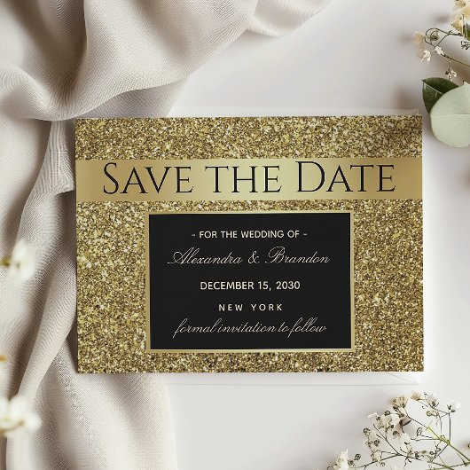 Save The Date Mariage Luxueux Noir et Or