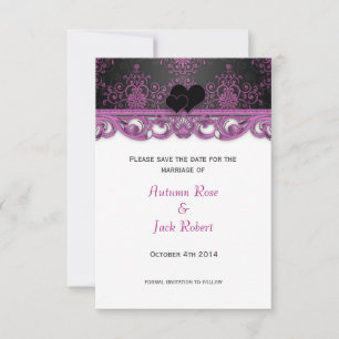 Save The Date Mariage Magenta et Noir, Épargnez la Date