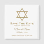 Save The Date Mariage Magnet : Star of David<br><div class="desc">Star of David personnalisé Enregistrer le mariage de date aimant en blanc avec lettrage or. Le texte est entièrement personnalisable. La couleur Arrière - plan peut être modifiée. Conçu par Heard_.</div>