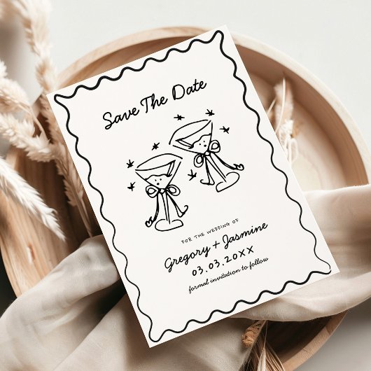 Save The Date Mariage Main Levée Fantaisiste Excentrique Manuscr