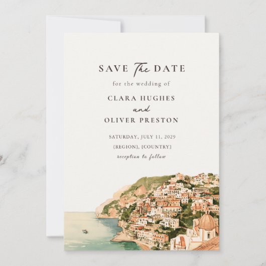 Save The Date Mariage Maisons sur les collines de Positano Côte (Devant)