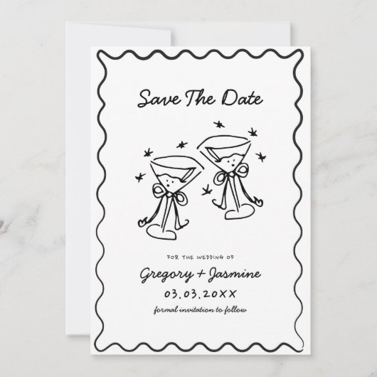 Save The Date Mariage manuscrit Whimsical Quirky tiré à la main (Devant)