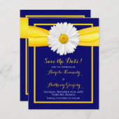 Save The Date Mariage Marguerite Shasta Ruban Jaune Bleu Marine (Devant / Derrière)
