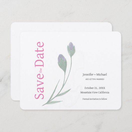 Save The Date Mariage mariage Calligraphie Floral noir blanc (Devant / Derrière)