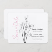 Save The Date Mariage mariage Calligraphie Floral noir blanc (Devant / Derrière)