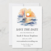 Save The Date Mariage marin de l'aquarelle Sunset Seascape (Devant)