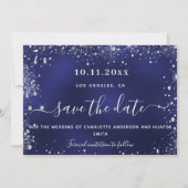 Save The Date Mariage marine bleu argent parties scintillant cod (Devant)