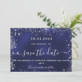 Save The Date Mariage marine bleu argent parties scintillant cod (Debout devant)