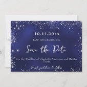 Save The Date Mariage marine bleu argent parties scintillant hiv (Devant)