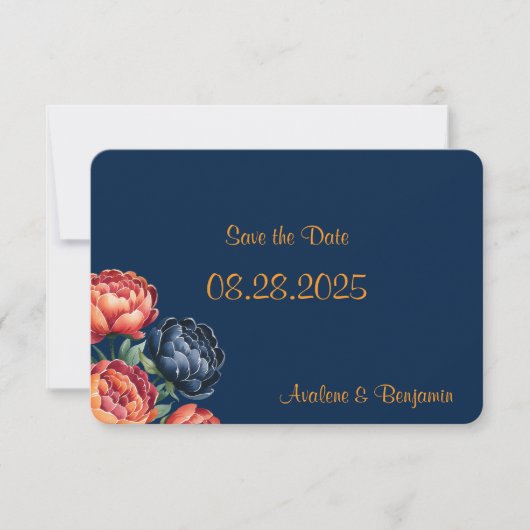 Save The Date Mariage Marine et Orange Peony (Devant)