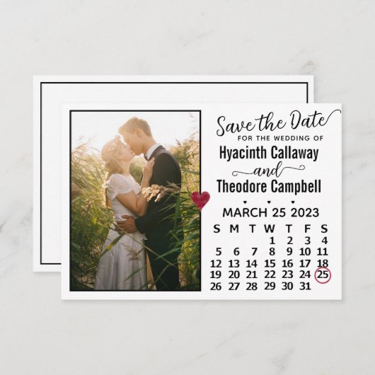 Save The Date Mariage Mars 2023 Calendrier Photo personnalisée B (Devant / Derrière)