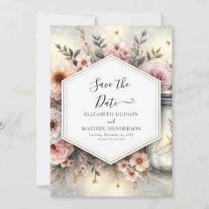Save The Date Mariage Mason Jar en fleur d'aquarelle