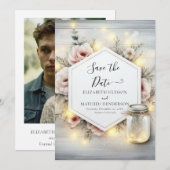 Save The Date Mariage Mason Jar en fleur de Whimsical (Devant / Derrière)