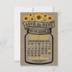 Save The Date Mariage Mason Jar Sunflower Septembre 2020 Mois