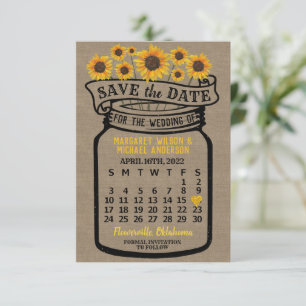 Save The Date Mariage Mason Jar Sunflowers Avril 2022 Calendrier
