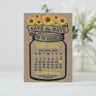 Save The Date Mariage Mason Jar Sunflowers Juillet 2023 Calendri