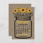 Save The Date Mariage Mason Jar Sunflowers Juin 2020 Calendrier (Devant / Derrière)