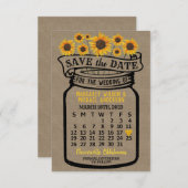 Save The Date Mariage Mason Jar Tournesols Mars 2023 Calendrier (Devant / Derrière)