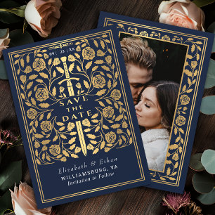 Save The Date Mariage médiéval bleu Royal Photo