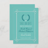 Save The Date Mariage médiéval bleu turquoise Enregistrer La Car (Devant / Derrière)