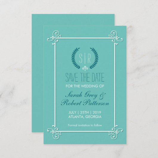 Save The Date Mariage médiéval bleu turquoise Enregistrer La Car (Devant / Derrière)