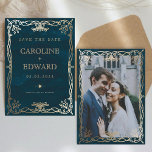 Save The Date Mariage médiéval d'Indigo Gold Ivy<br><div class="desc">Indigo Gold Ivy Golden Elegant Wedding</div>