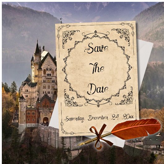 Save The Date Mariage Medieval Élégance Noire Enregistrer la Dat