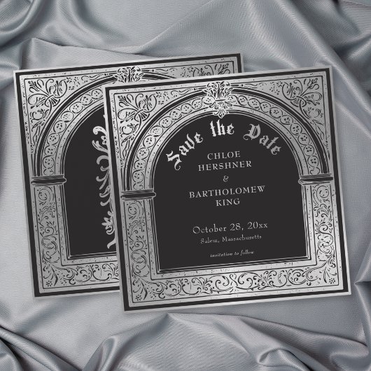 Save The Date Mariage Médiéval Gothique Noir Argent