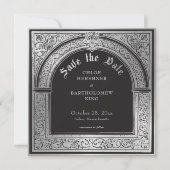 Save The Date Mariage Médiéval Gothique Noir Argent (Devant)