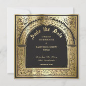 Save The Date Mariage Médiéval Gothique Noir Or (Devant)