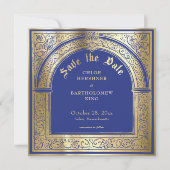 Save The Date Mariage Médiéval Or Bleu Gothique (Devant)
