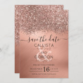 Save The Date Mariage métallisé confetti pailleté or rose de lux (Devant / Derrière)