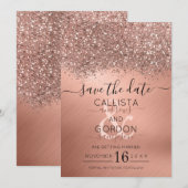 Save The Date Mariage métallisé confetti pailleté or rose luxueu (Devant / Derrière)