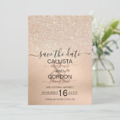 Save The Date Mariage métallisé or pailleté Champagne doré chic (Debout devant)