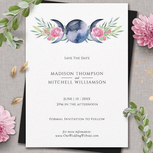 Save The Date Mariage métaphysique rose de phase de lune