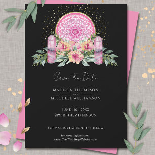 Save The Date Mariage métaphysique rose floral Mandala Crystals