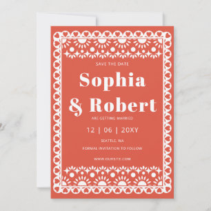 Save The Date Mariage mexicain Fiesta Red Papel Picado Boho