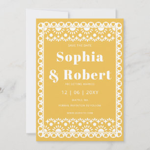 Save The Date Mariage mexicain Fiesta Yellow Papel Picado Boho