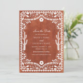 Save The Date Mariage mexicain Papel Picado Terracotta Brun (Debout devant)